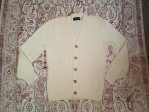 Vtg Lazarus Mens Old Money Cable Knit Cardigan M Ivory Fisherman Academia